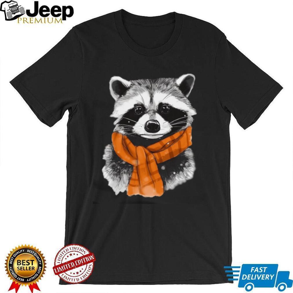Cute Raccoon Wearing Orange Plaid Scarf Winter T Shirt
