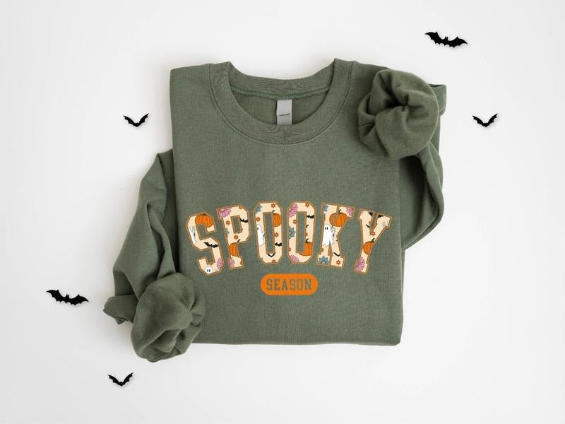 Cute Spooky Season Sweatshirt,Halloween Sweatshirt, Womens Halloween Sweatshirt Cotton Hoodie T-Shirts | CiraTrend.com