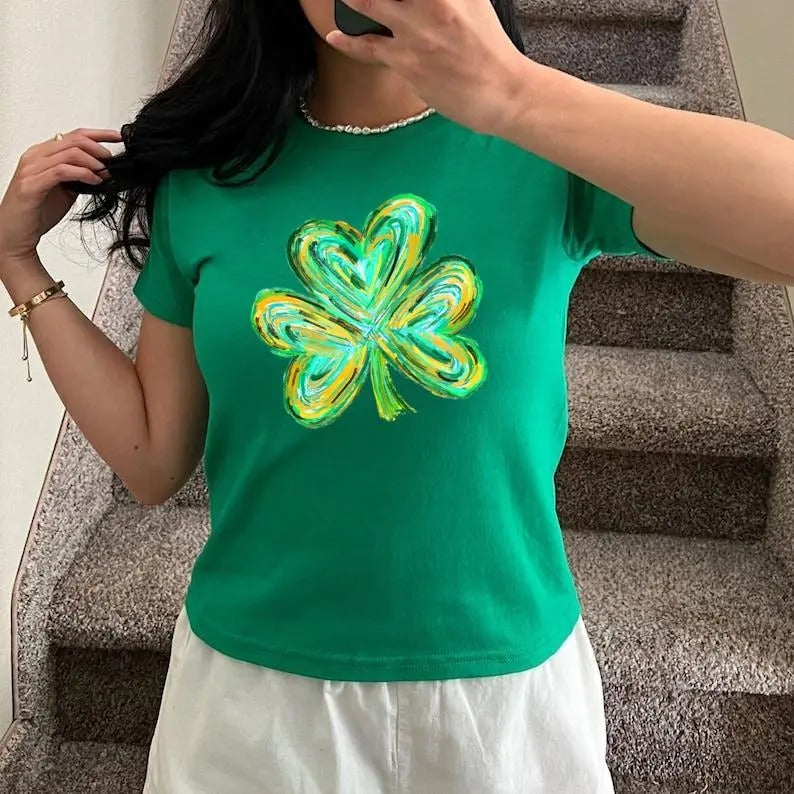 Cute St Patrick's Four Leaf Clover Shirt,Watercolor St Patrick Baby Tee,Vintage Retro St Patrick's Day,Shamrock Baby...
