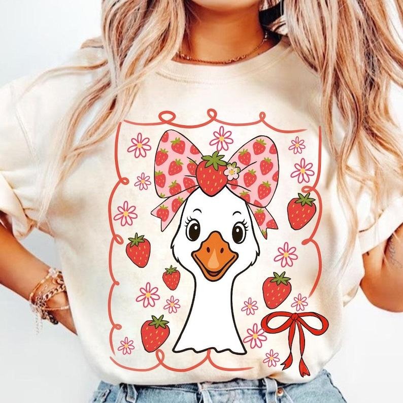 Cute Strawberry Goose Shirt Summer Goose Mama Coquette Mothers Day Funny Shirt T-Shirt Hoodie, Sweatshirt | CiraTrend.com