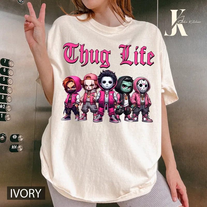 Cute Thug Life Horror Characters Shirt, Horror Halloween T-Shirt, Michael Myers Jason Voorhees Freddy Krueger Beetlejuice...