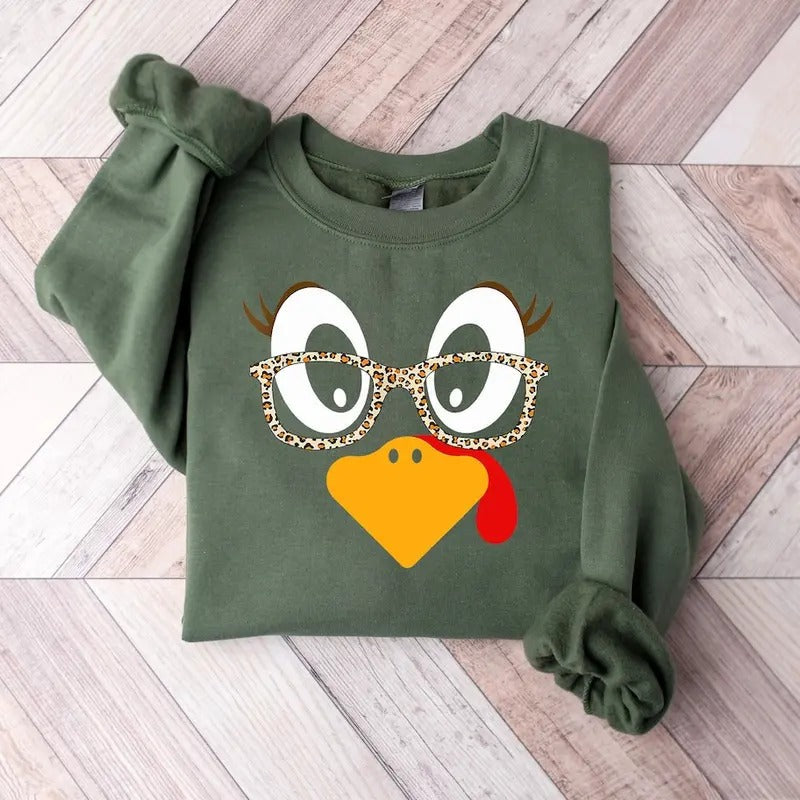 Cute Turkey Fall Thanksgiving Sweatshirt, Thanksgiving Family Matching Shirt,Turkey Face Shirt,Funny Thanksgiving...