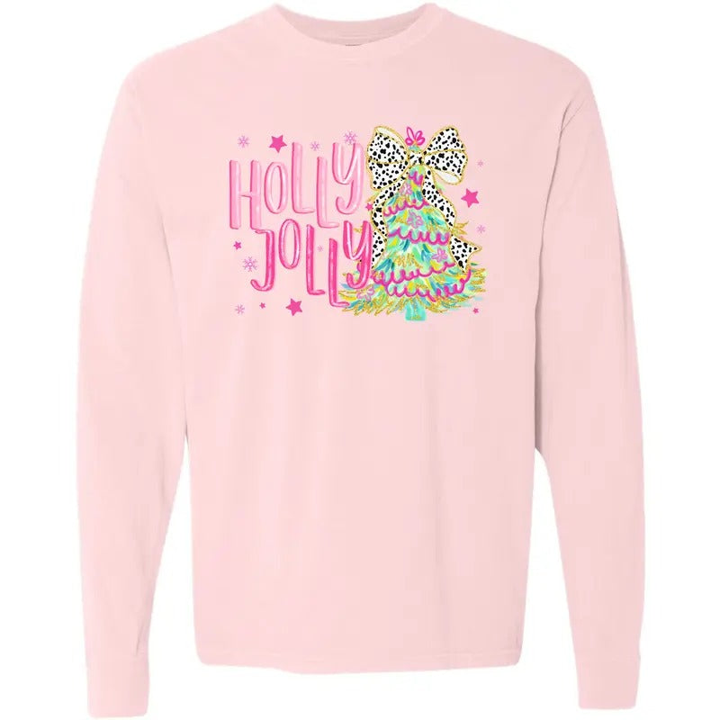 Cutesy Holly Jolly Tree Long Sleeve Comfort Colors T-Shirt 'NLB' Hoodie, Sweatshirt | CiraTrend.com