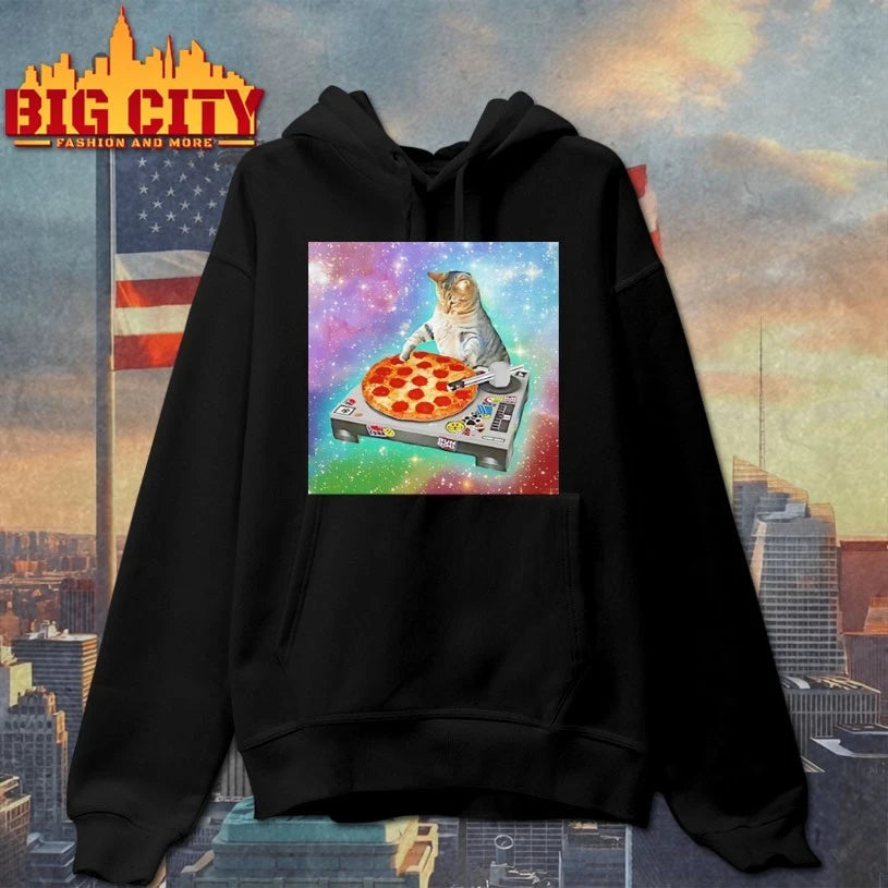 DJ Cat Pizza Galaxy background meme shirt