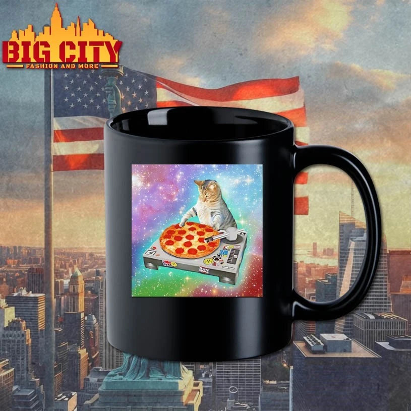 DJ Cat Pizza Galaxy background meme shirt