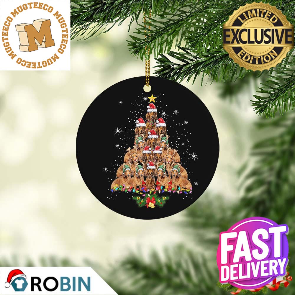 Dachshund Christmas Tree Lights Pajamas Personalized Christmas Decorations Ornament
