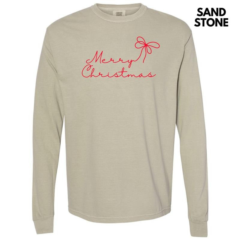 Dainty Script Red Merry Christmas Long Sleeve Comfort Colors T-Shirt 'NLB' Hoodie, Sweatshirt | CiraTrend.com