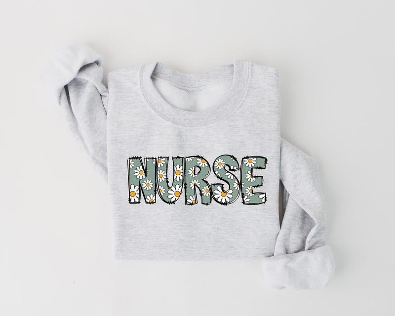 Daisy Nurse Sweatshirt, Floral Nurse ER RN Shirts, Nurse Week, Shirt For Woman, Nursing Shirt, Nursing School Tee, Nurse...
