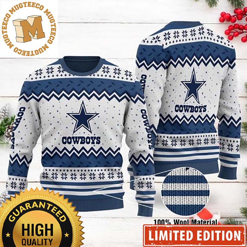Dallas Cowboys Logo Dot Pattern White Ugly Christmas Sweater – Dallas Cowboys Christmas Gift