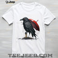 Dark Crow with Red Umbrella Gothic Ink Art T Shirt