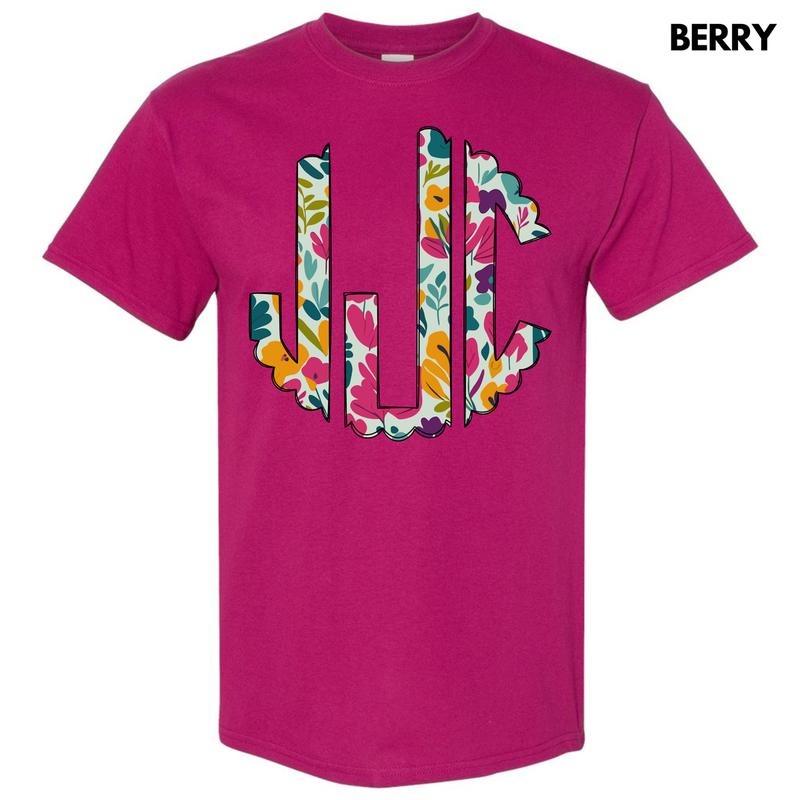 Dark Floral Monogram Gildan Short Sleeve T-Shirt 'NLB' Hoodie, Sweatshirt | CiraTrend.com