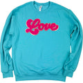 Dark Pink Chenille Love Patch Sweatshirt -- SCUBA BLUE T-Shirts, Hoodie | CiraTrend.com