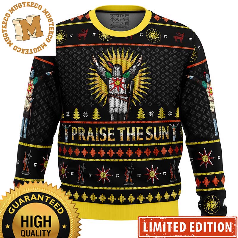 Dark Souls Praise the Sun Shining Knitted Black Ugly Christmas Sweater