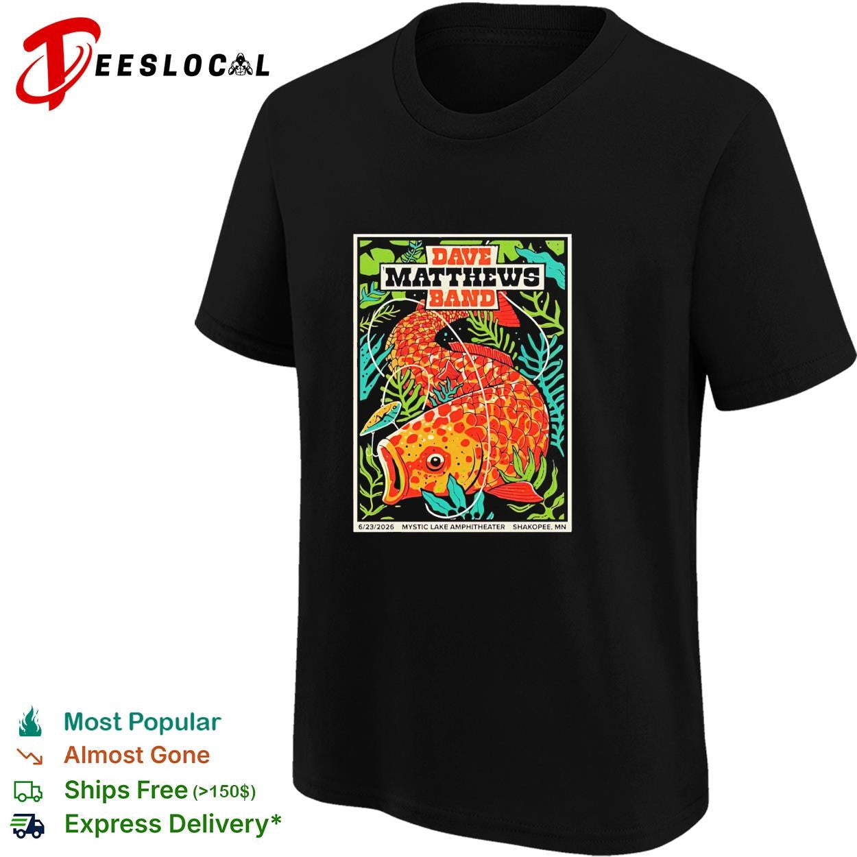 Dave Matthews Band Mystic Lake Amphitheater fish poster shirt
