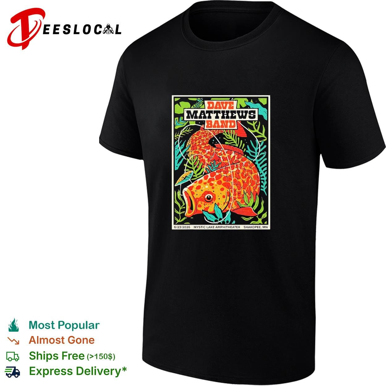 Dave Matthews Band Mystic Lake Amphitheater fish poster shirt