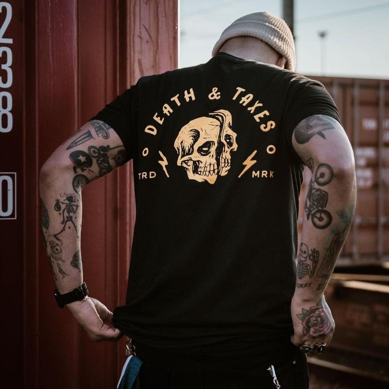 Death & Taxes SK printed men's classic T-shirt - Naughty Clothes Men Hoodie, Sweatshirt | CiraTrend.com