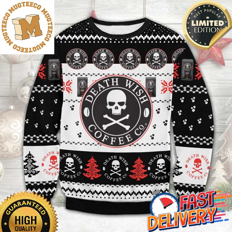 Death Wish Coffee Co Ugly Christmas Sweater For Holiday 2023 Xmas Gifts