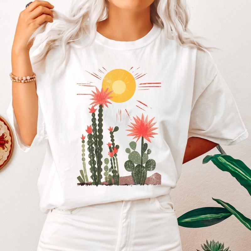 Desert Cactus Tshirt, Sun Succulent,  Western, Plants, Women's Crew Neck, Crewneck Hoodie, Sweatshirt | CiraTrend.com