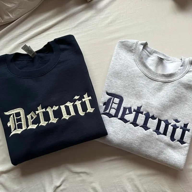 Detroit Embroidered Sweatshirt, Michigan Sweatshirt, University State Inspired T-Shirts, Hoodie | CiraTrend.com