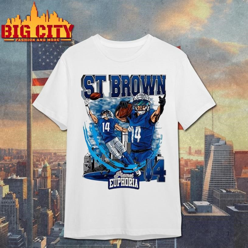 Detroit Lions Amon-Ra St. Brown 14 skyline graphic shirt