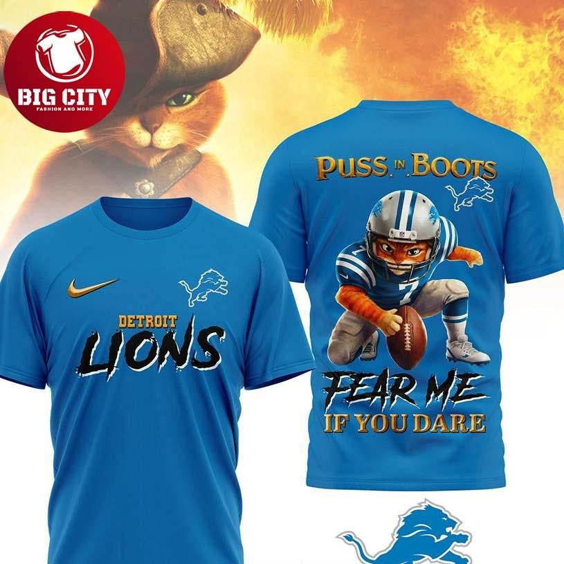 Detroit Lions Puss In Boots Fear Me If You Dare Christmas Two Sided Shirt