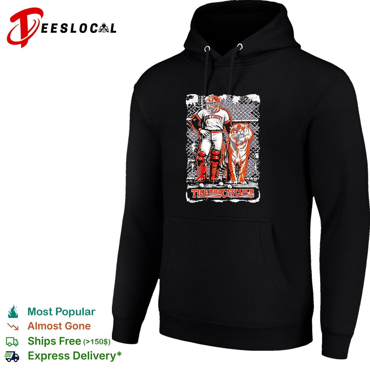 Detroit Tigers Catcher with Tiger baseball shirt