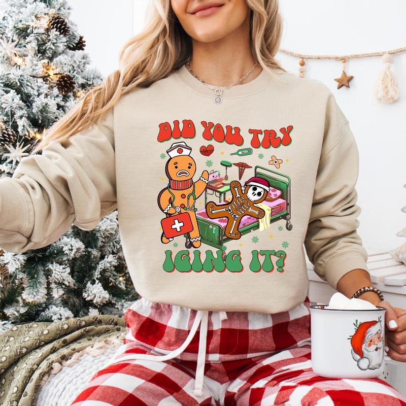 Did You Try Icing It Nurse Christmas Sweatshirt Funny Gingerbread Nurse T-shirt Trauma Emergency Christmas Tee Peds Nurse...