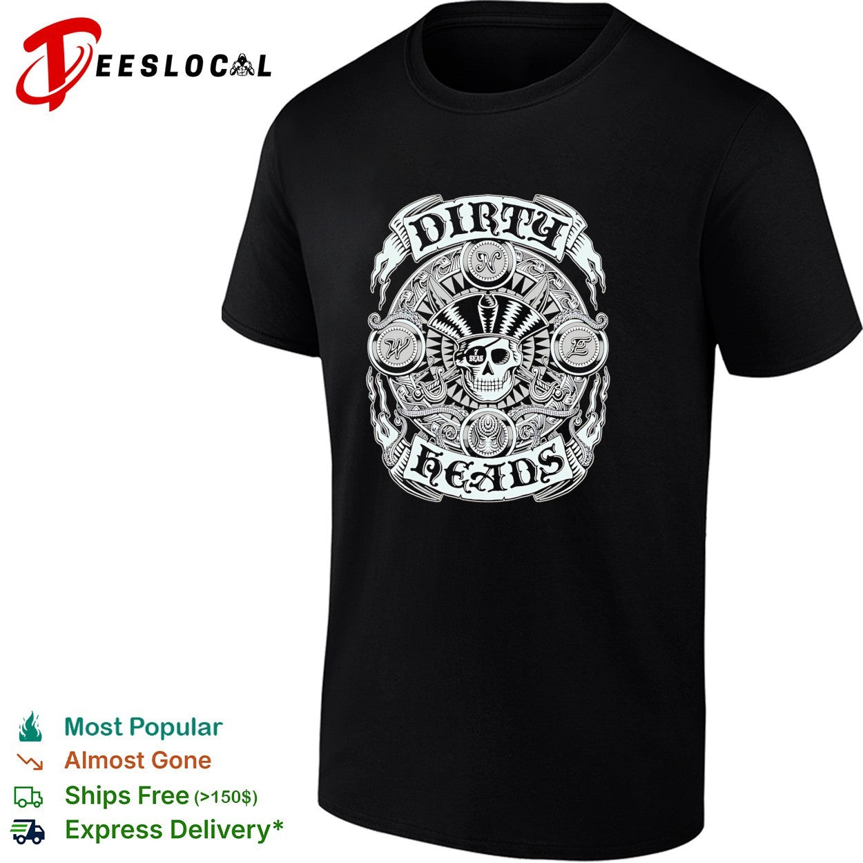 Dirty heads seven seas pirate skull shirt