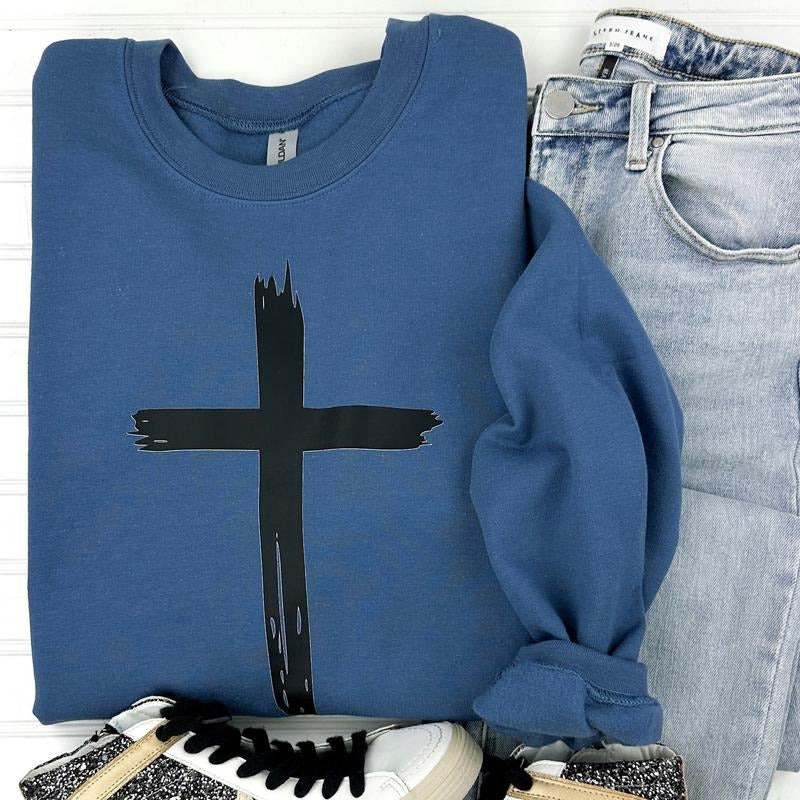 Distressed Black Cross Gildan Sweatshirt T-Shirts, Hoodie | CiraTrend.com