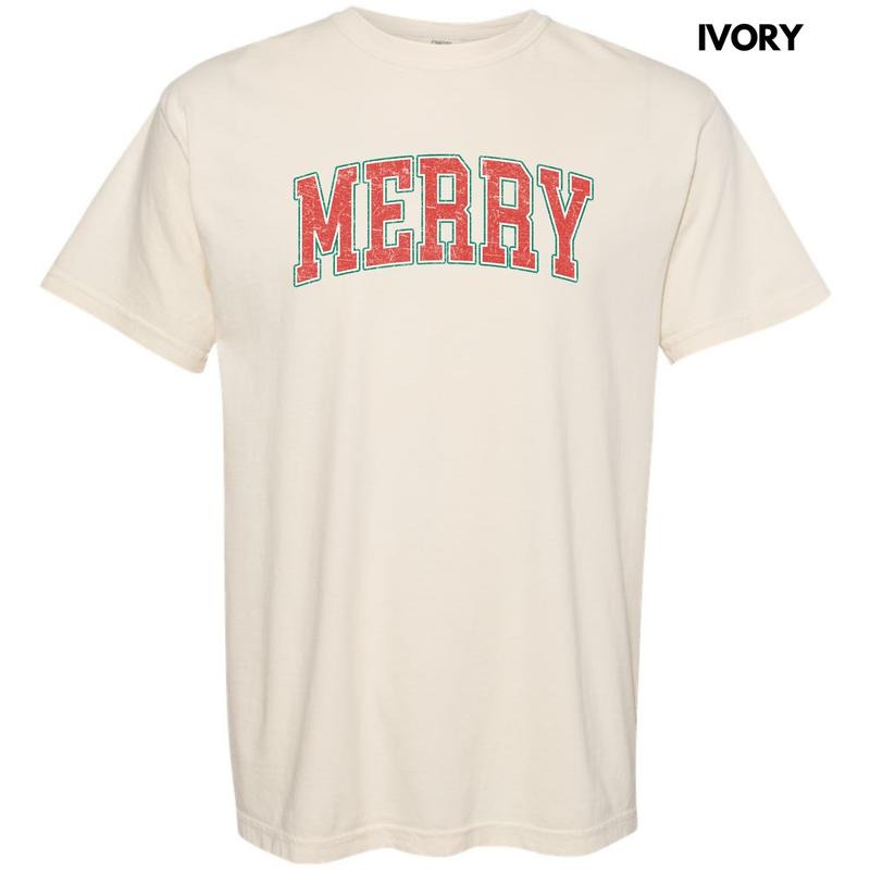 Distressed Varsity Merry Comfort Colors T-Shirt 'NLB' Hoodie, Sweatshirt | CiraTrend.com