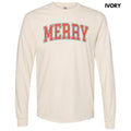 Distressed Varsity Merry Long Sleeve Comfort Colors T-Shirt 'NLB' Hoodie, Sweatshirt | CiraTrend.com