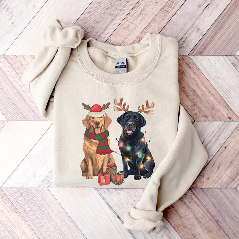 Dog Christmas Sweatshirt, Golden Retriever and Black Labrabor, Dog Christmas Sweatshirt, GB T-Shirts, Hoodie | CiraTrend.com