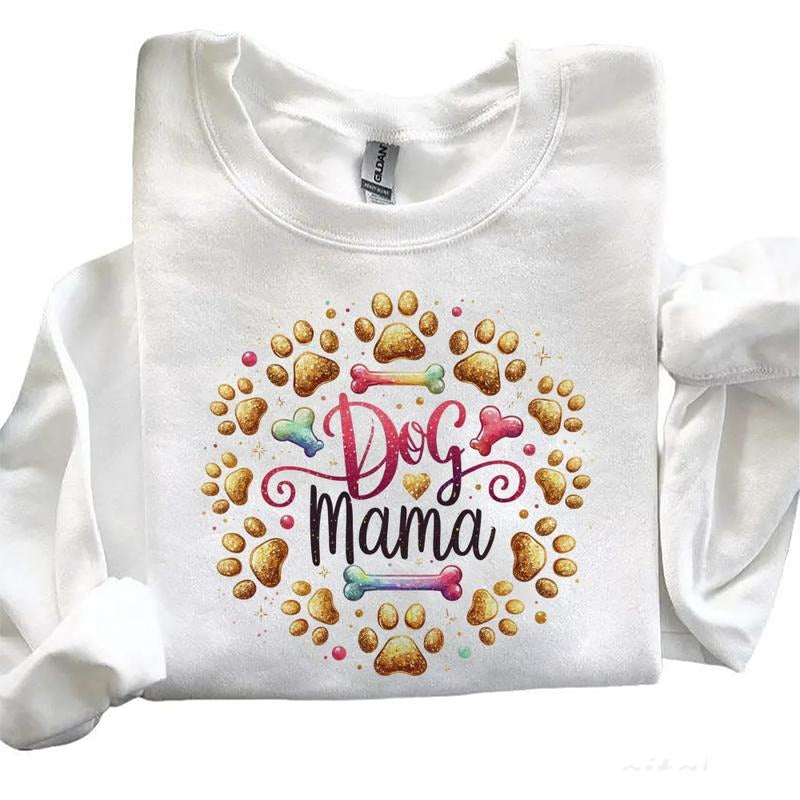 Dog Mama Puppy T-Shirt Sweatshirt Gold Paw Glitter Bone Dog Lover Hoodie Sweatshirt Cotton Womenswear | CiraTrend.com