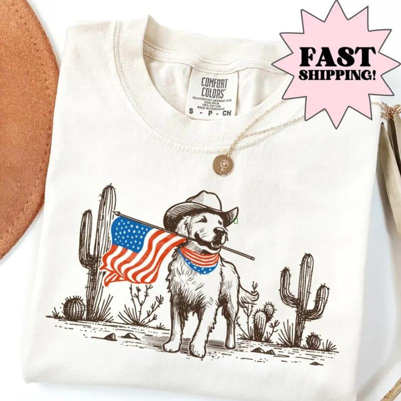 Dog Shirt, 4th Of July Shirt, USA Shirt, Western Shirt, Fourth Of July Shirt, American Flag Shirt, America Shirt, Vintage...