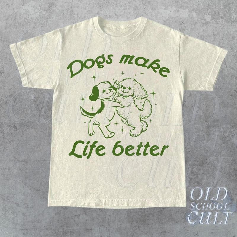 Dogs Make My Life Better Cute Dancing Dogs Vintage Graphic Tshirt, Retro Storybook 1950's Funny Dog Shirt, Gift For Dog...
