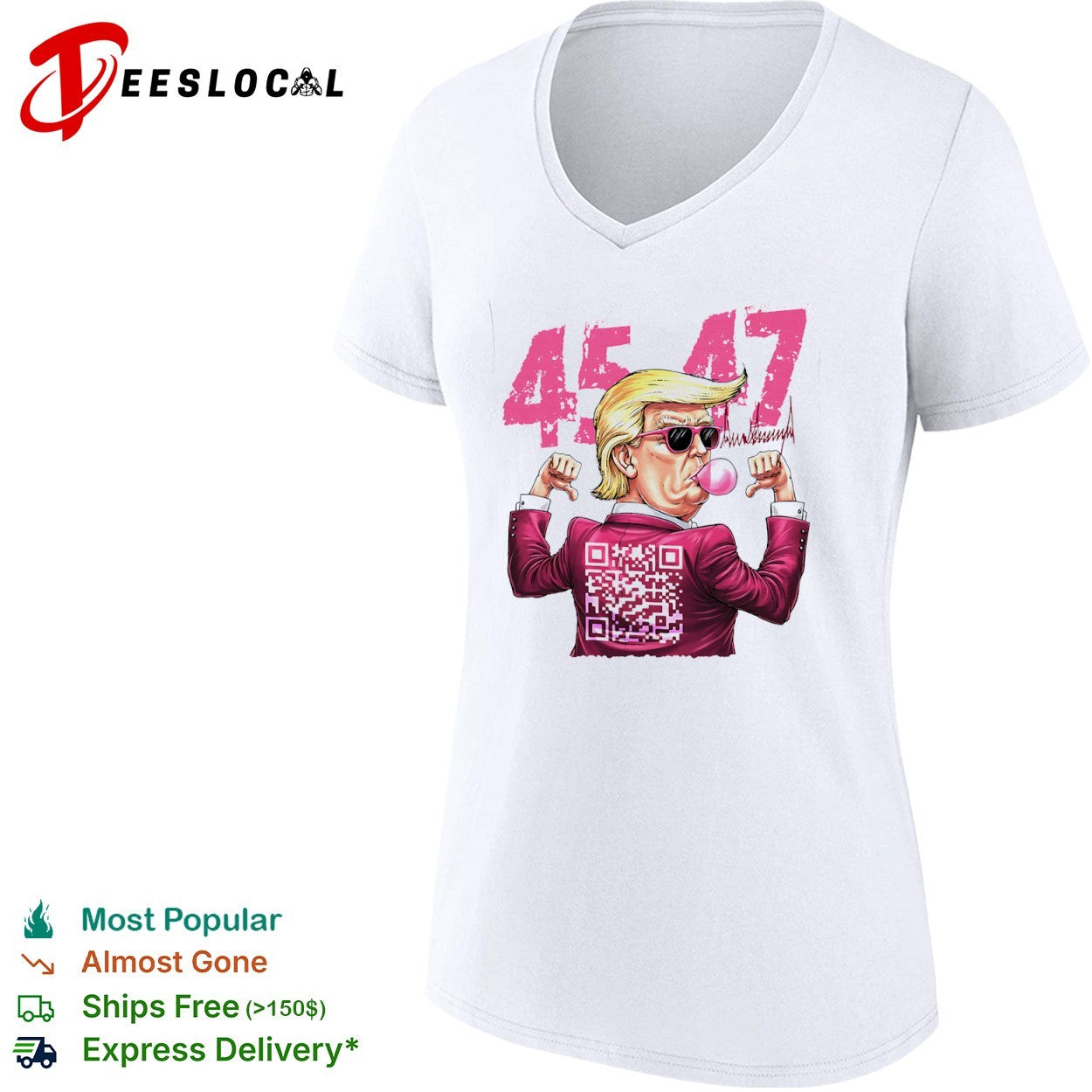 Donald Trump 45 47 bubble gum QR code shirt