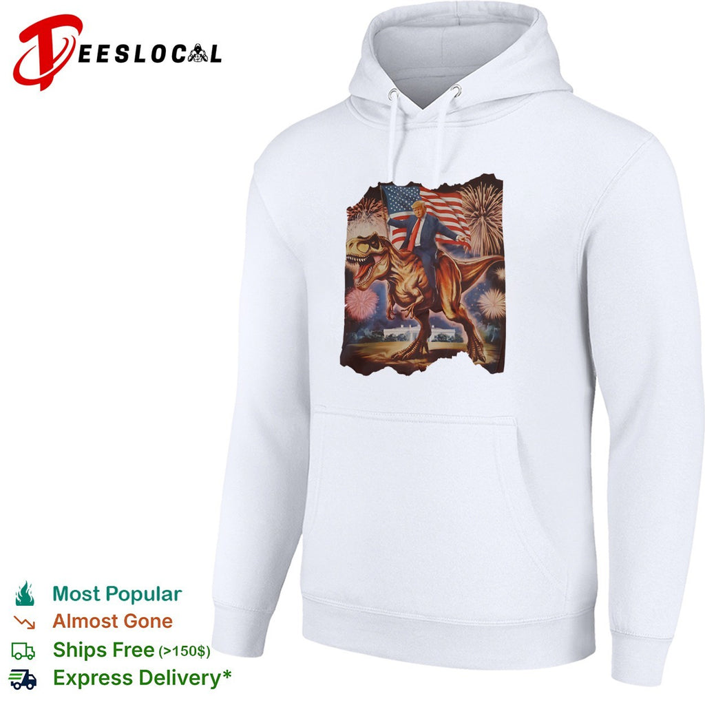 Donald Trump T-Rex riding dinosaur American flag fireworks shirt
