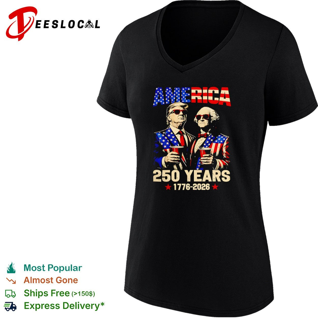 Donald Trump and George Washington America 250 Years 1776 2026 patriotic shirt