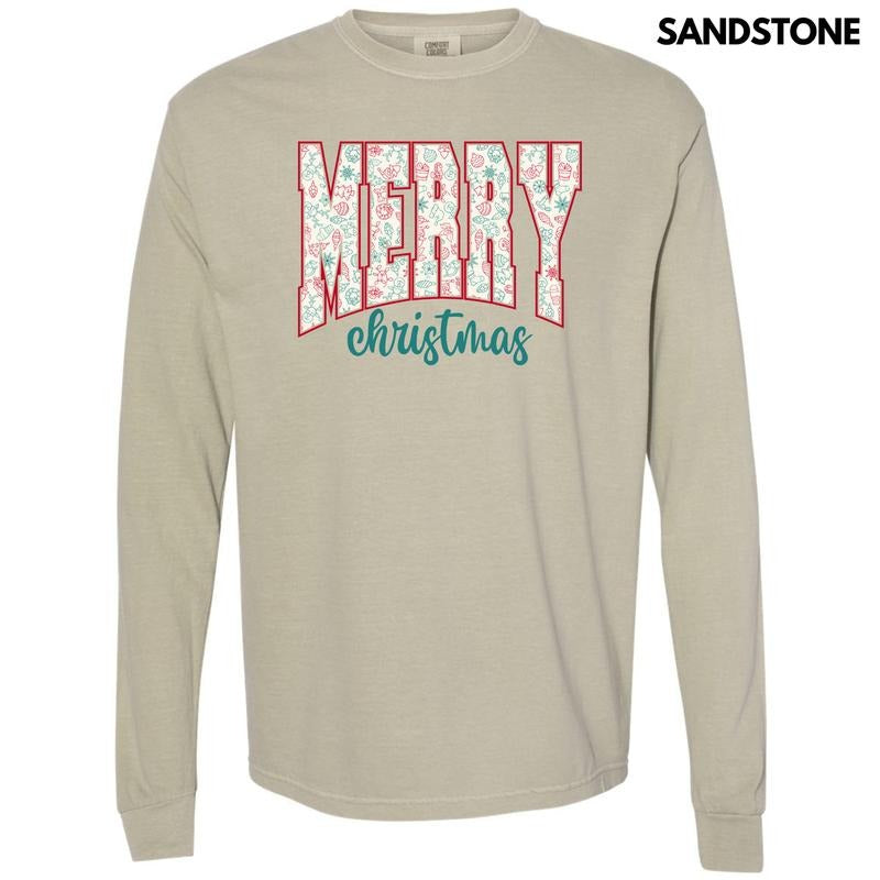 Doodle Merry Christmas Long Sleeve Comfort Colors T-Shirt 'NLB' Hoodie, Sweatshirt | CiraTrend.com