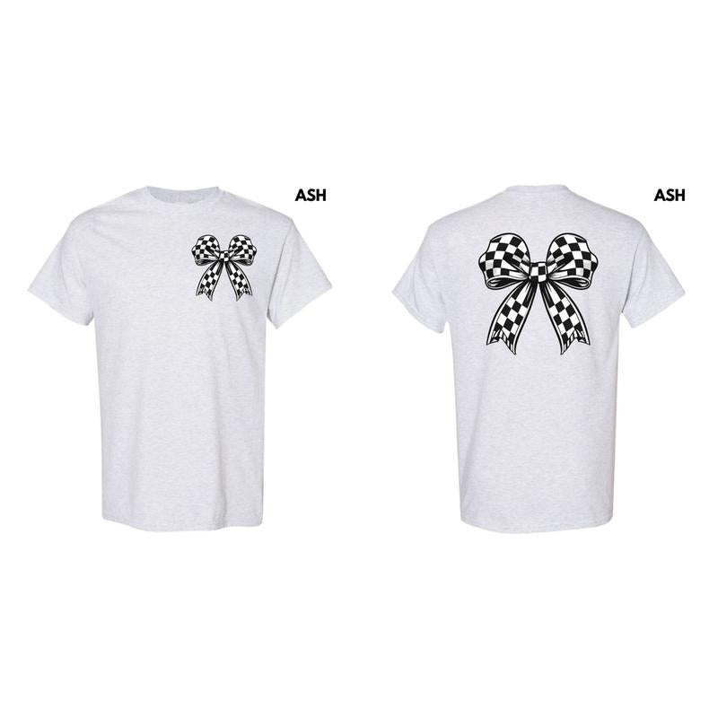 Double Black Checkered Bow Gildan Short Sleeve T-Shirt 'NLB' Hoodie, Sweatshirt | CiraTrend.com