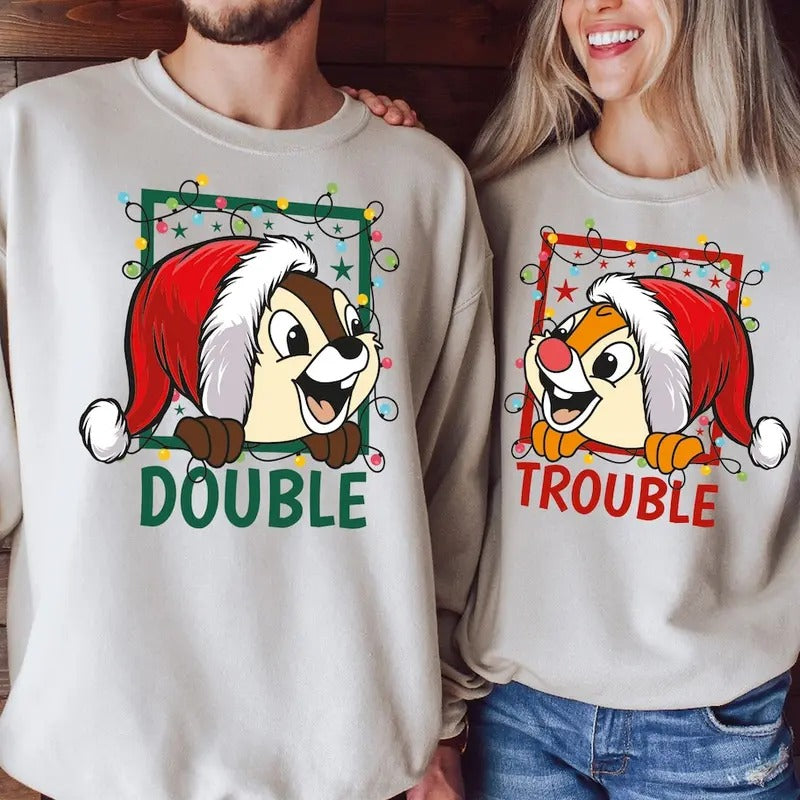 Double Christmas Sweatshirt Tshirt, Christmas Couples Matching Shirt Hoodie | CiraTrend.com