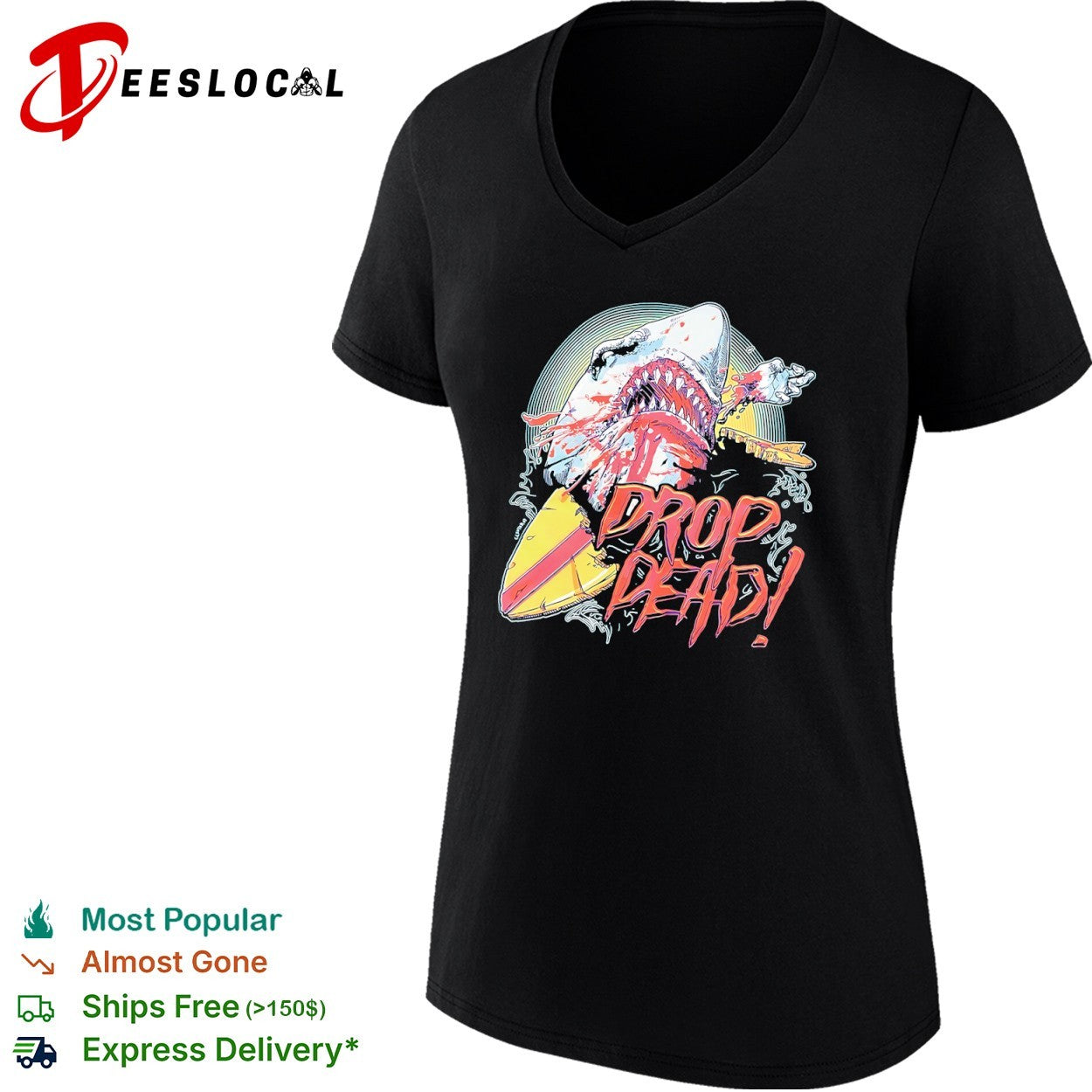 Drop Dead shark attack surfboard shirt
