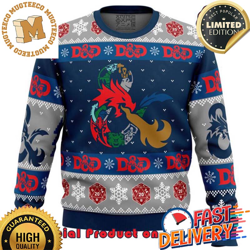 Dungeons And Dragons D-20 Ugly Christmas Sweater For Holiday 2023 Xmas Gifts