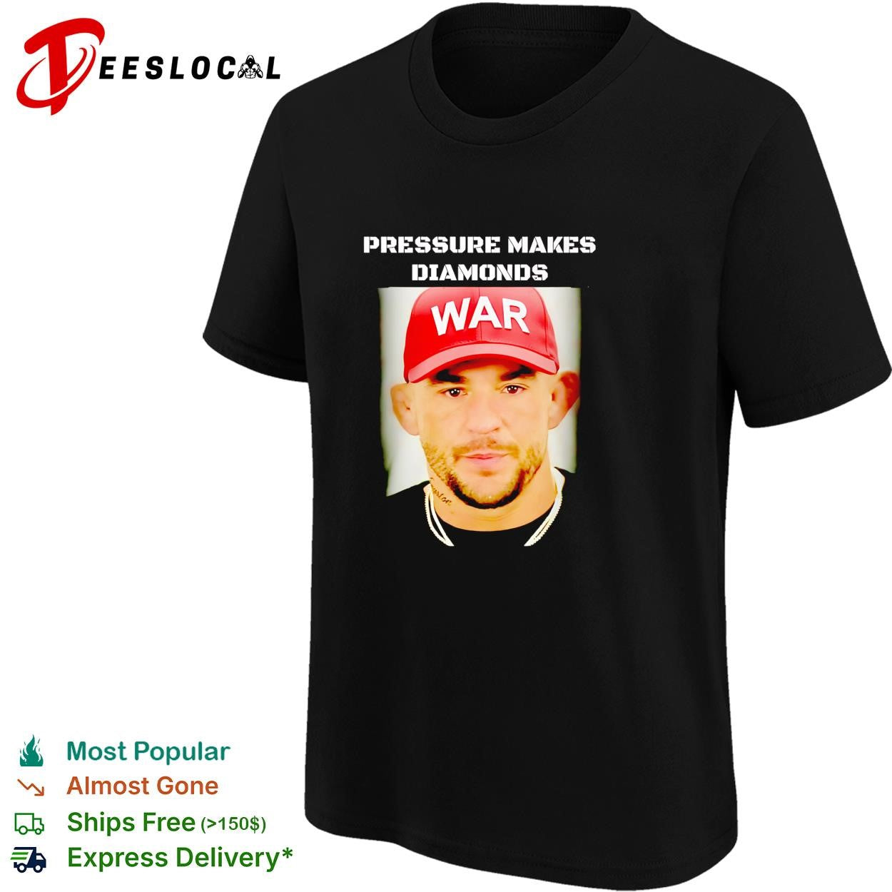 Dustin Poirier wearing red war cap mugshot pressure makes diamonds shirt