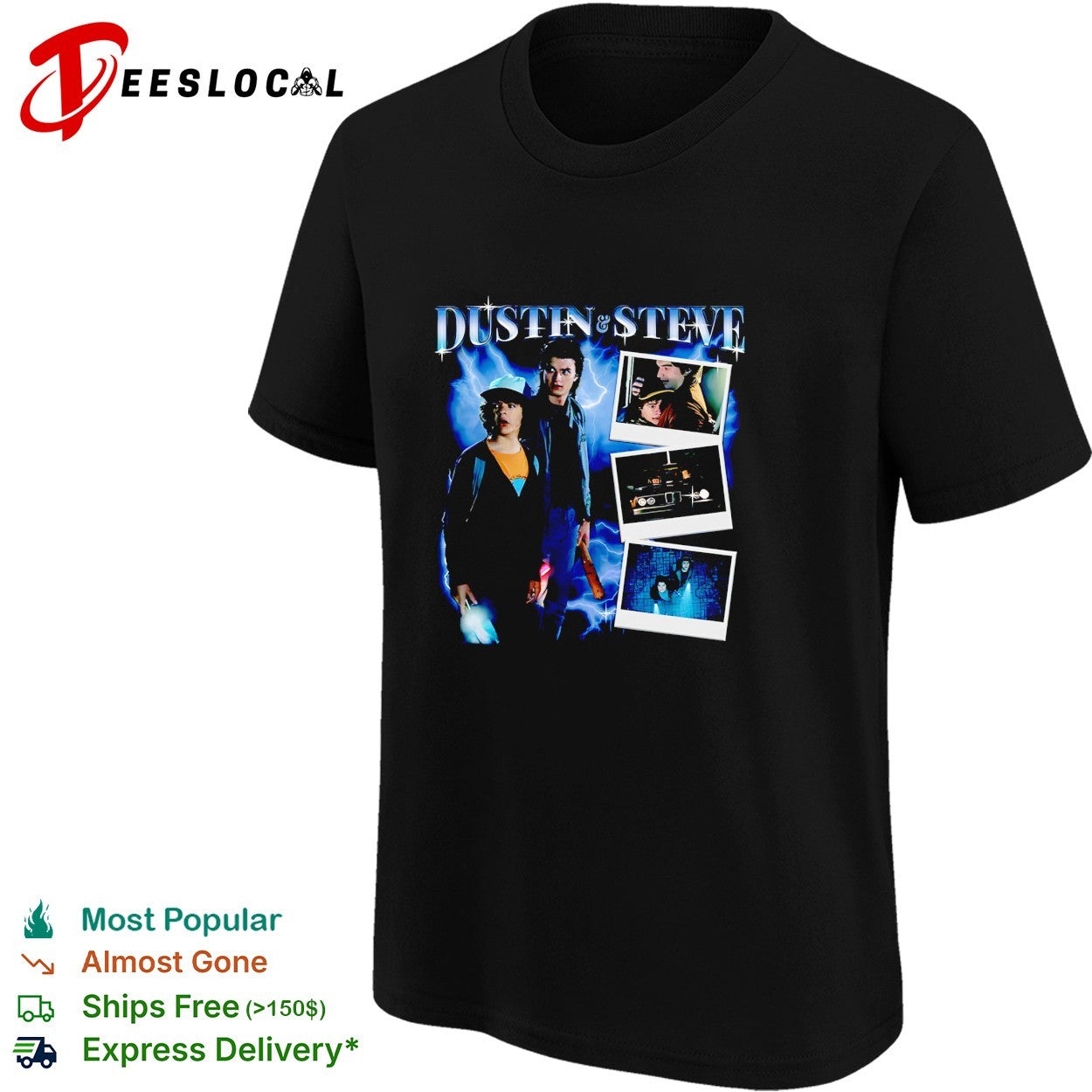Dustin Steve polaroid photos graphic shirt