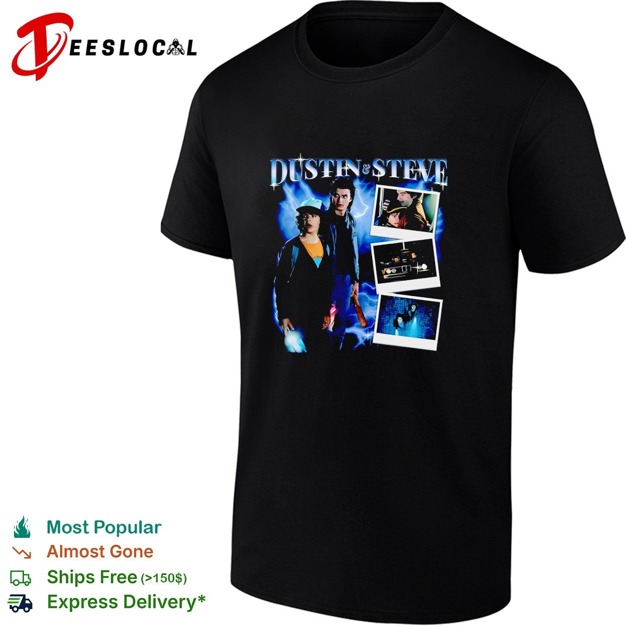 Dustin Steve polaroid photos graphic shirt