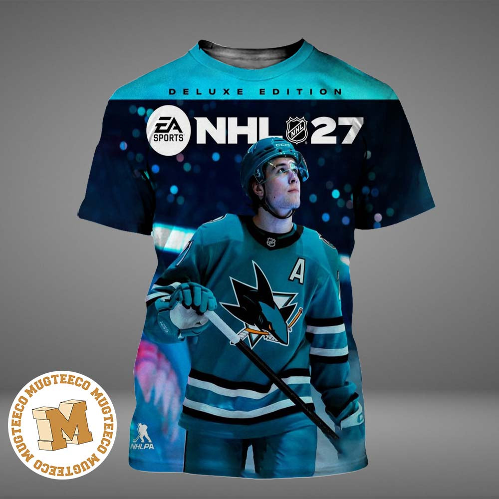 EA Sports NHL 27 San Jose Sharks Macklin Celebrini Cover Athlete Deluxe Edition All Over Print Shirt
