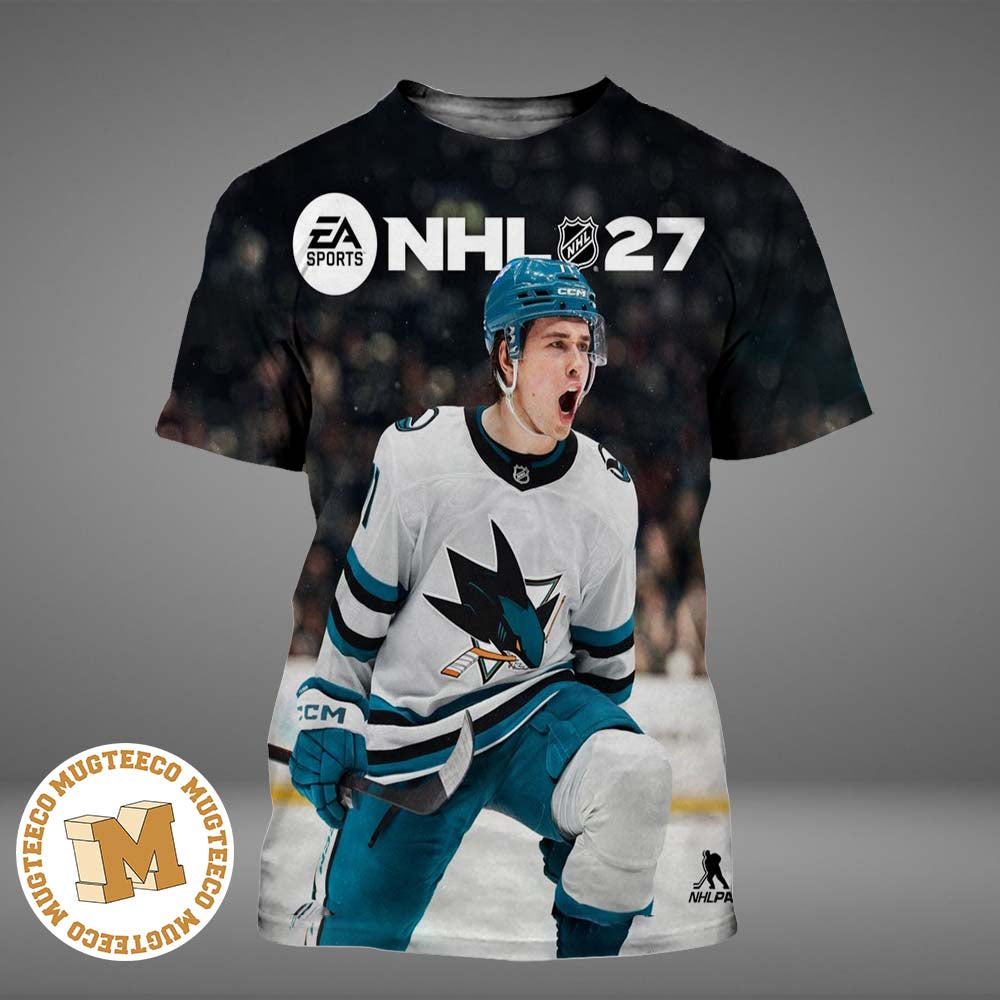EA Sports NHL 27 San Jose Sharks Macklin Celebrini Cover Athlete Standard Edition All Over Print Shirt