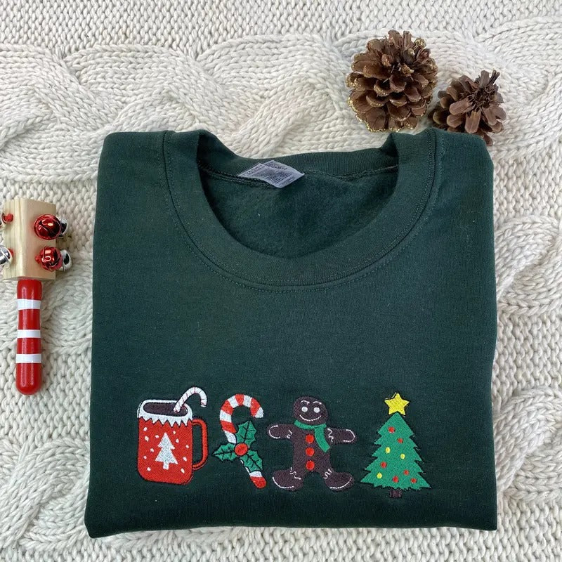 Eagerlys Christmas Embroidered Sweatshirts - Christmas crewneck sweatshirts - Gingerbread, Santa, Christmas gift...
