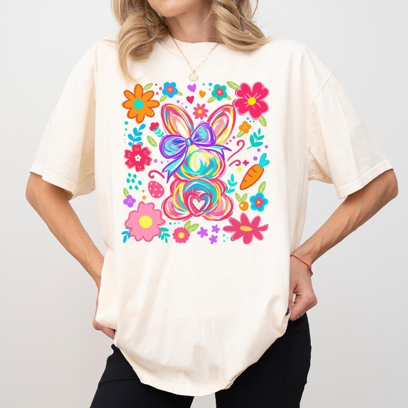 Easter Bunny Comfort Colors Shirt, Coquette Bow Bunny T-shirt, Rabbit Graphic Tee, Bunny Floral Clothing, Happy Easter...